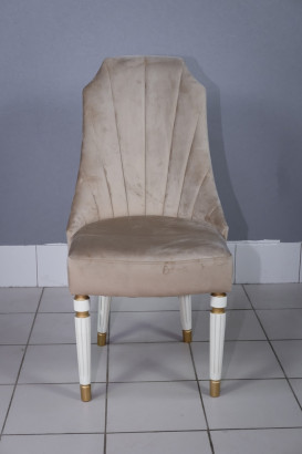 Стул кухонный Сурен белый с золотом. Сиденье бежевый велюр