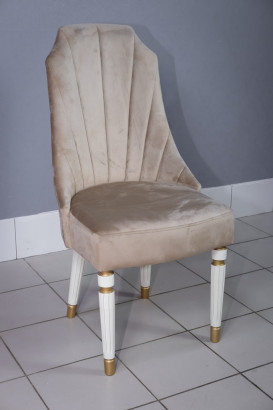 Стул кухонный Сурен белый с золотом. Сиденье бежевый велюр