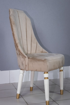 Стул кухонный Сурен белый с золотом. Сиденье бежевый велюр