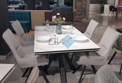 Стол DikLine SFE160 Керамика Белый мрамор/подстолье черное/опоры черные (2 уп.)