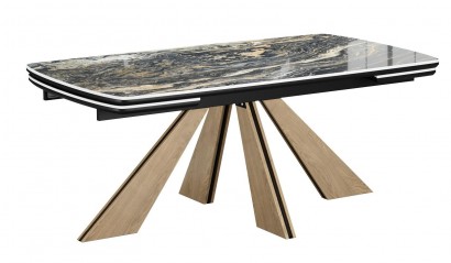 Обеденный стол SKP180 Керамика Amadeus, подстолье черное, опоры дуб монтана (2 уп.) - DikLine