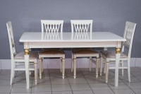 Комплект мебели для кухни стол Милан белый с золотом и четыре стула Инфинити белый с золотом, сиденье велюр бежевый