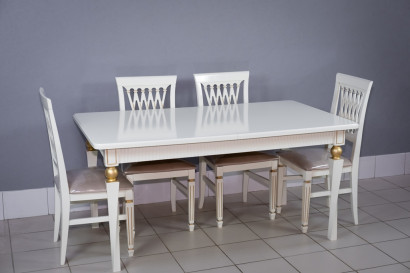 Комплект мебели для кухни стол Милан белый с золотом и четыре стула Инфинити белый с золотом, сиденье велюр бежевый