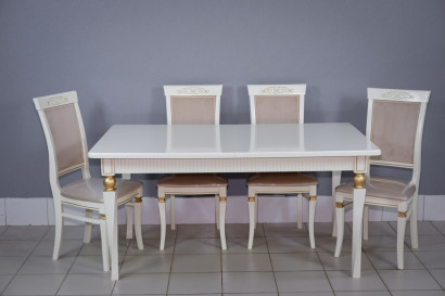 Комплект мебели для кухни стол Милан белый с золотом и четыре стула Эдем белый с золотом, сиденье велюр бежевый