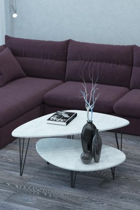 Стол журнальный Престон (44,6х120х70) в скандинавском стиле, белый бетон, черный