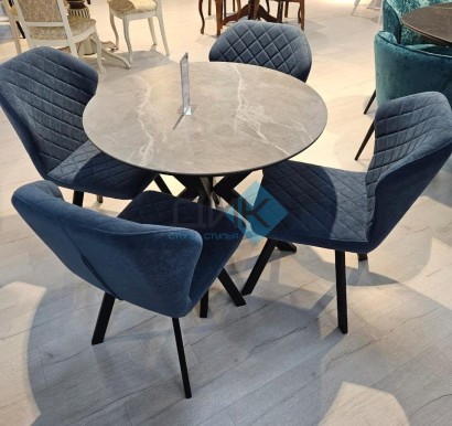 Стол DikLine RN90 d900 Керамика Серый мрамор/подстолье черное/опоры черные