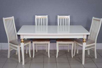 Комплект мебели для кухни стол Милан белый с золотом и четыре стула Вегас белый, сиденье велюр бежевый