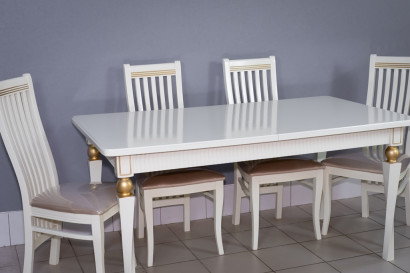Комплект мебели для кухни стол Милан белый с золотом и четыре стула Вегас белый, сиденье велюр бежевый