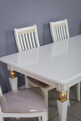 Комплект мебели для кухни стол Милан белый с золотом и четыре стула Вегас белый, сиденье велюр бежевый