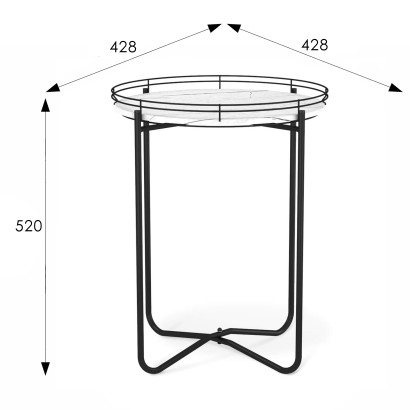 Столик журнальный SHT-CT20 (52х42,8х42,8) в скандинавском стиле, белый мрамор, черный муар