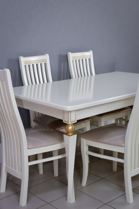 Комплект мебели для кухни стол Милан белый с золотом и шесть стульев Вегас белый, сиденье велюр бежевый