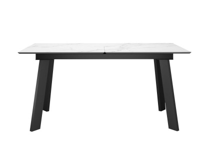 Стол DikLine DKH160, керамика 160(200)х90, мрамор белый матовый, опоры черные (2 уп.)