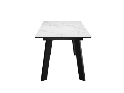 Стол DikLine DKH160, керамика 160(200)х90, мрамор белый матовый, опоры черные (2 уп.)