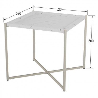 Стол журнальный Стефан (50х52х52) в стиле лофт, белый мрамор, титан