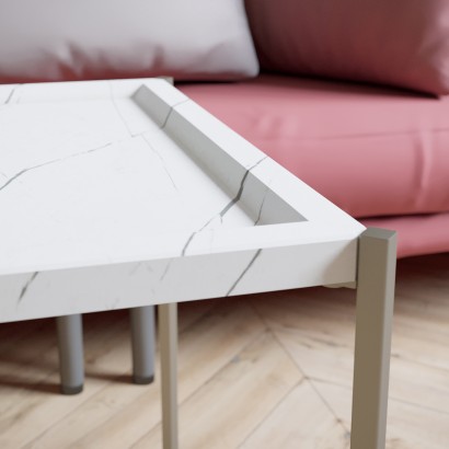 Стол журнальный Стефан (50х52х52) в стиле лофт, белый мрамор, титан