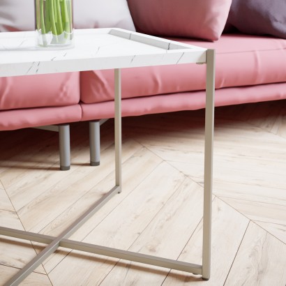 Стол журнальный Стефан (50х52х52) в стиле лофт, белый мрамор, титан