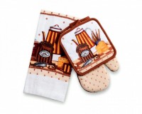 Набор для кухни, рисунок Кофе (руковичка+прихватка+полотенце) 27x17+17x17+38x63,5 арт. Coffee