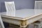 Комплект мебели для кухни стол Инфинити слоновая кость с золотой патиной и три стула Вегас белые, сиденье велюр бежевый
