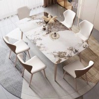 Обеденный стол + 6 стульев в современном стиле под мрамор белого цвета