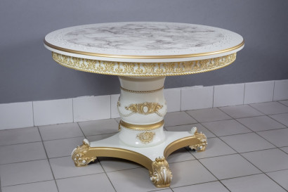 Кухонный стол Голд круглый слоновая кость золото