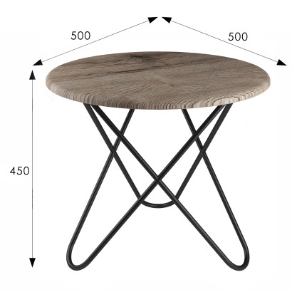 Стол журнальный BeautyStyle 20 (45х50х50) в стиле лофт, дуб крымский состаренный, черный