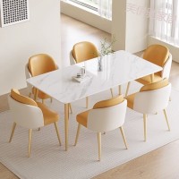 Стол со столешницей под белый мрамор + 6 стула