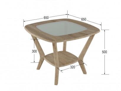 Стол журнальный Мельбурн со стеклом (50х65х65) в скандинавском стиле, дуб сонома