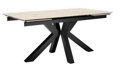 Стол DikLine SFE140 Керамика Krater Perla (бежевый матовый)/подстолье черное/опоры черные (2 уп.)