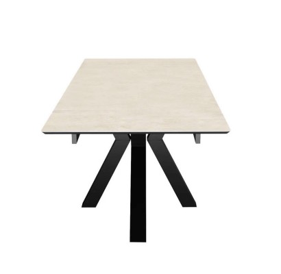 Стол DikLine SFE140 Керамика Krater Perla (бежевый матовый)/подстолье черное/опоры черные (2 уп.)
