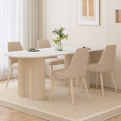 Обеденный стол  1,4 м + 4 кожаных стула во французском стиле, белый матовый
