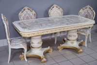 Кухонный стол Голд прямоугольный со скошенными углами слоновая кость золото