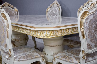 Кухонный стол Голд прямоугольный со скошенными углами слоновая кость золото