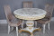 Комплект мебели для кухни стол Голд слоновая кость в золоте и три стула Сурен белый, сиденье бежевый велюр.