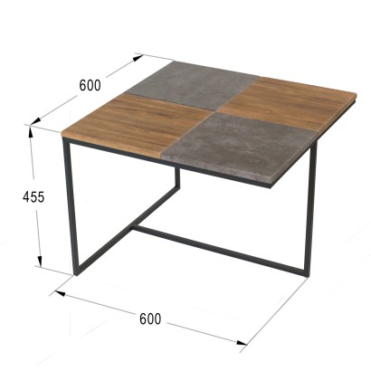 Стол журнальный Фьюжн квадро (45,5х60х60) в скандинавском стиле, дуб американский, серый бетон