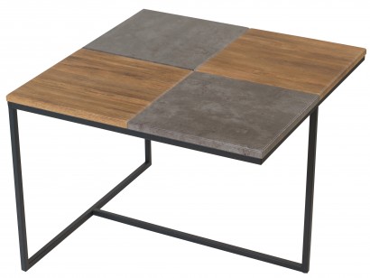 Стол журнальный Фьюжн квадро (45,5х60х60) в скандинавском стиле, дуб американский, серый бетон
