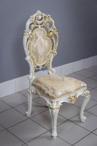 Кухонный стул Силики белый в золоте. Сиденье жаккард.