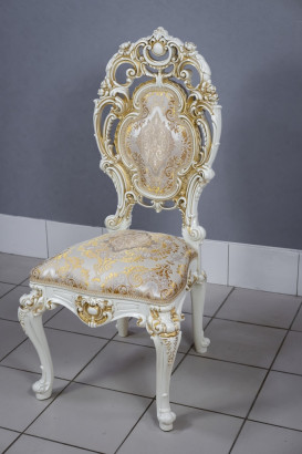 Кухонный стул Силики белый в золоте. Сиденье жаккард.